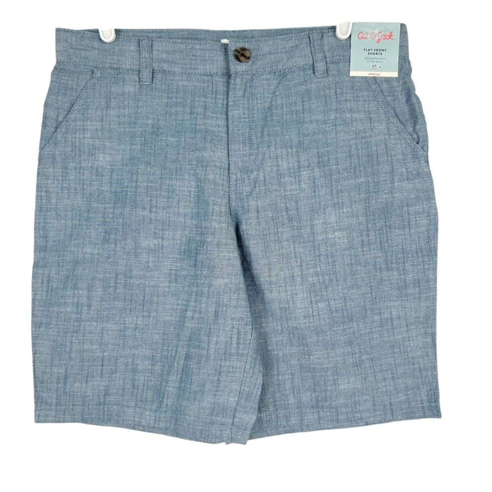Cat & Jack Boys Stretch Flat Front Adjustable Waist Blue Shorts Sz 16 Summer NWT